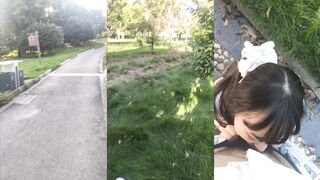 Innocent Little Sister Gives Oral to Owner Outdoors