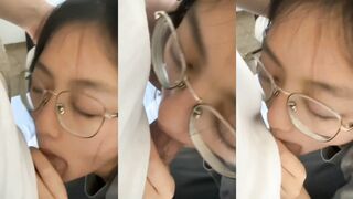 Innocent glasses girl blowjob