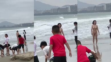 Chụp ảnh phụ nữ khỏa thân ngoài trời trên bãi biển Vịnh Tam Á