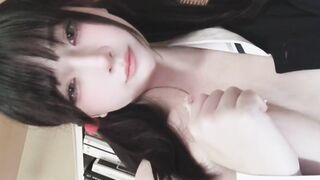 Double ponytails and rabbit teeth beauty uniform selfie