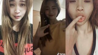 Big tits slut puts finger in mouth