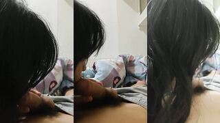 Sister licks boyfriend's cock
