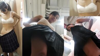 マルチレンズで撮影された、小柄な日本の女の子の着替えの様子