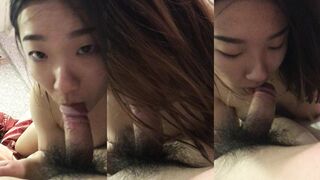 Close-up of a cute girl eating a cock