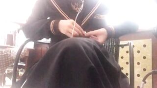 Vacuum uniform slut masturbates on video