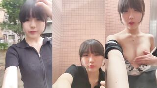 An 18-year-old female student is naked and masturbates in public