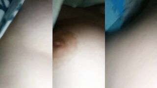The thin-breasted beauty spreads her pussy and takes a close-up shot