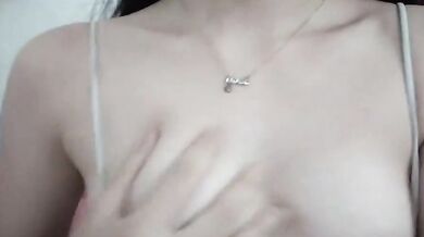 Big tits girl grabs tits and digs pussy and screams