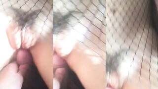 Rubbing glasses girl tender pussy blowjob