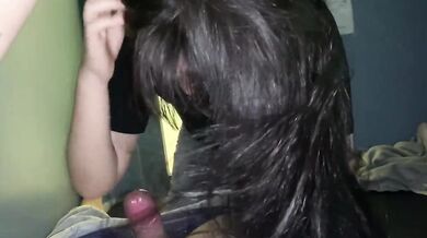 Korean college beauty gives blowjob to big brother in private cinema