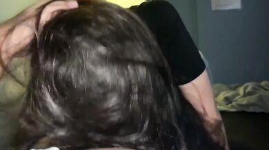 Korean college beauty gives blowjob to big brother in private cinema