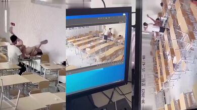 Yantai Golden Vocational College couple caught having sex on the class room desk