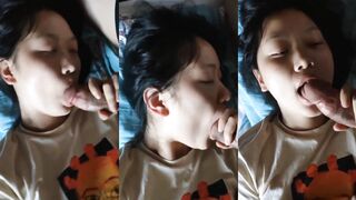 Cute and flirty girl gives a blowjob