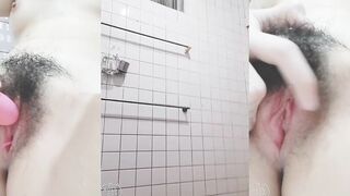 Flat-Chested Sister Squirts While Using Vibrator on Toilet