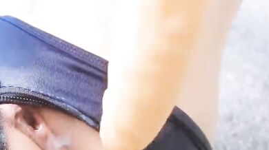 Swimsuit Close-Up Featuring Fake Dick Ejaculating White Cream