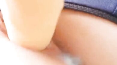 Swimsuit Close-Up Featuring Fake Dick Ejaculating White Cream