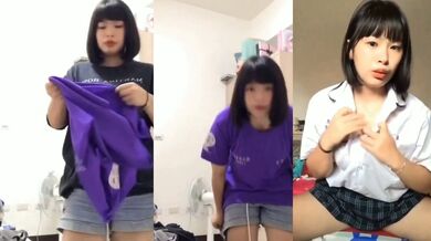 Nữ sinh tóc ngắn ngực khủng lộ nhũ khi thay đồ