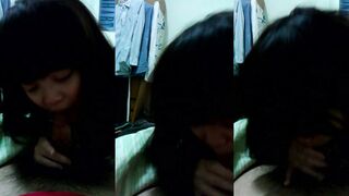 Cute big eyes school girl blowjob