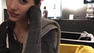 Mixed race girl blowjob in the gym toilet