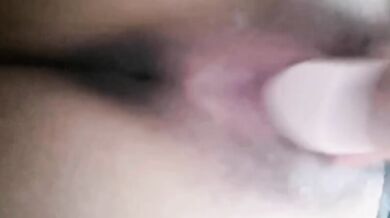 Milk girl rubs breast and masturbates with vibrator