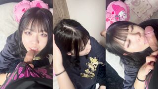 Japanese Girl with Purple Hair Performs Oral Sex