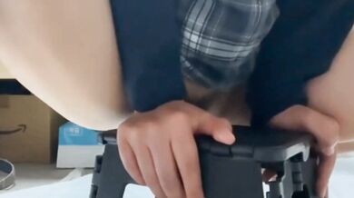 Woman Masturbates on Chair and Squirts