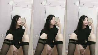 Black Stockings Beauty Poses on Floor