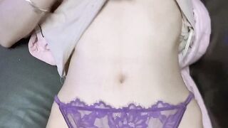 Naughty wife puts on my favorite purple panties and masturbates for everyone to see