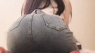 Woman uses pillow for self-pleasure in selfie video