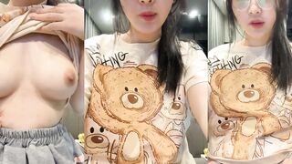 Fair-skinned glasses girl video chats naked with boyfriend