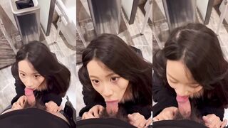 Beautiful secretary eats boss's cock in toilet