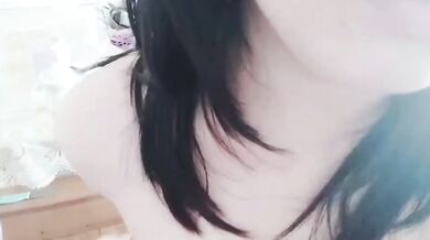 Big tits bitch grabs breasts and digs pussy to pull the juice