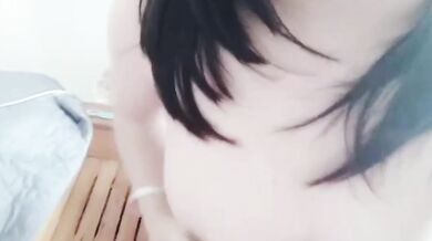 Big tits bitch grabs breasts and digs pussy to pull the juice