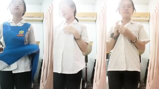 Malaysian escort takes off school uniform and masturbates