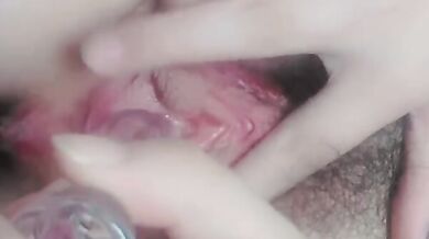 Pha lê que thủ dâm chèn nước sốt trắng