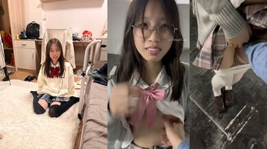 JK huấn luyện chó cái với ngực nhỏ và đeo kính 2