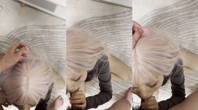 White hair girlfriend blowjob sex