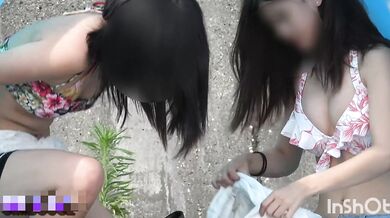 りある！？河原で水着→制服にお着換えする○學生