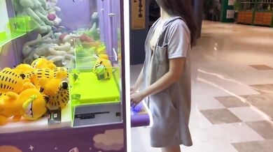 Exposed training in front of claw machine