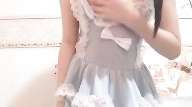 Big tits dress girl rubs tits and pussy