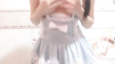 Big tits dress girl rubs tits and pussy