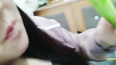 D cup bitch blowjob cucumber milk masturbation