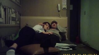 Korean fat guy and female secretary have sex in private room and take selfies