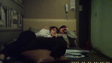 Korean fat guy and female secretary have sex in private room and take selfies