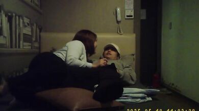 Korean fat guy and female secretary have sex in private room and take selfies