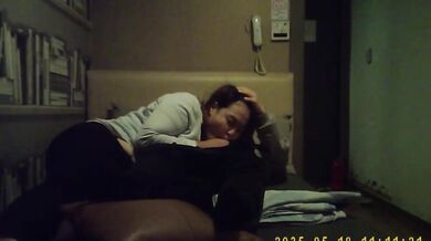 Korean fat guy and female secretary have sex in private room and take selfies