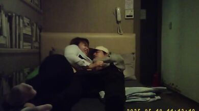 Korean fat guy and female secretary have sex in private room and take selfies