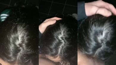 Girl toilet handjob eat cock