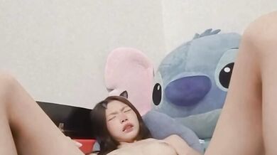 Busty slut masturbates naked on video