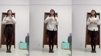 The little bitch takes a selfie for her master